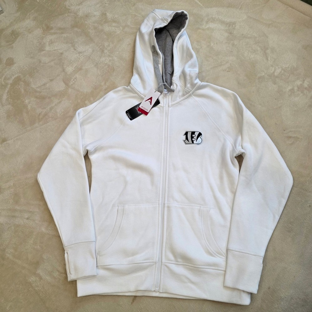 Antigua Cincinnati Bengals Womens Victory Full Zip Hoodie White Medium NWT